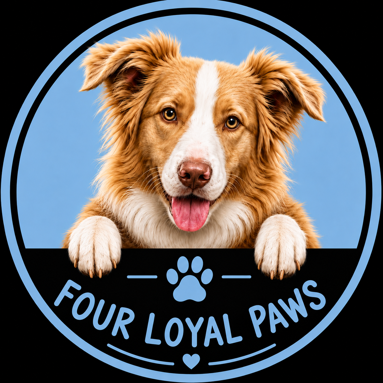 Four Loyal Paws logo featuring a happy dog and paw print