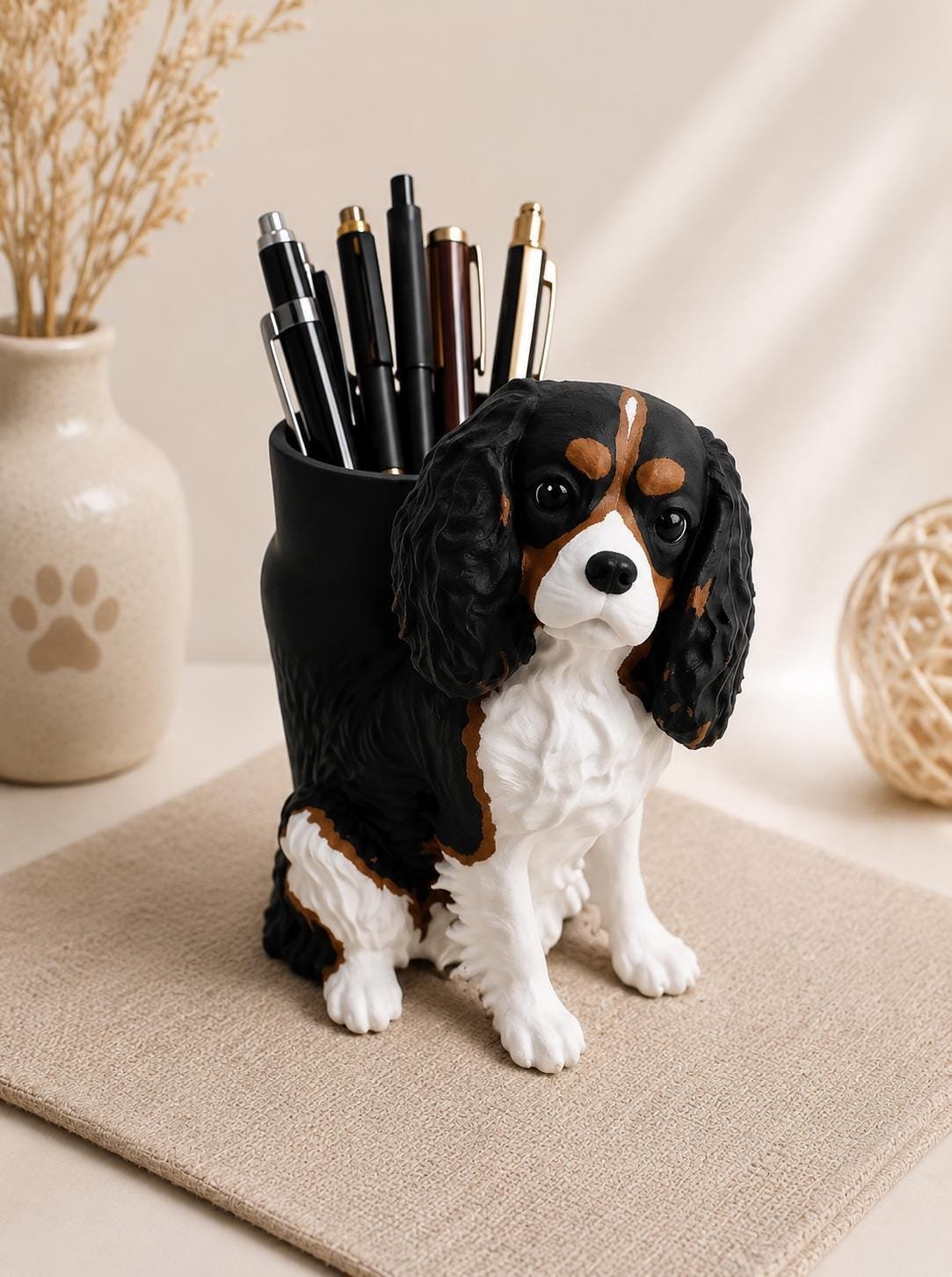 Additional angle of the Cavalier King Charles Spaniel Pen Holder showing its shape, size, or use