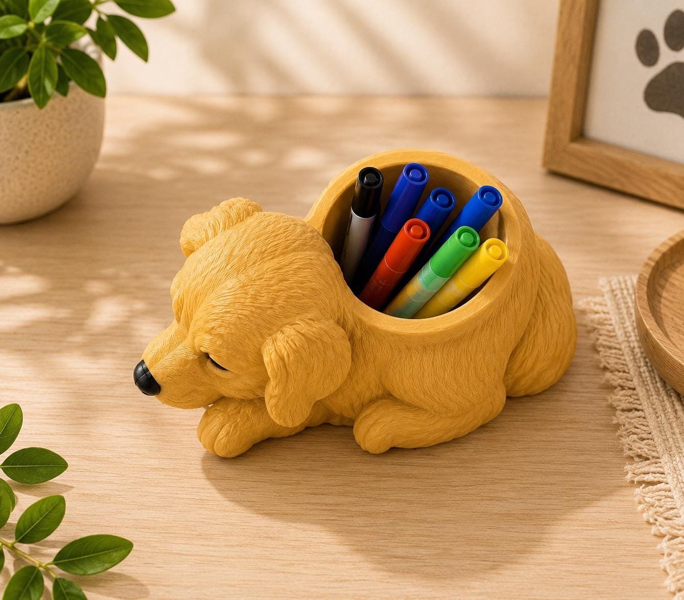 Second view of the Golden Retriever Pen Holder showing its design and functional details