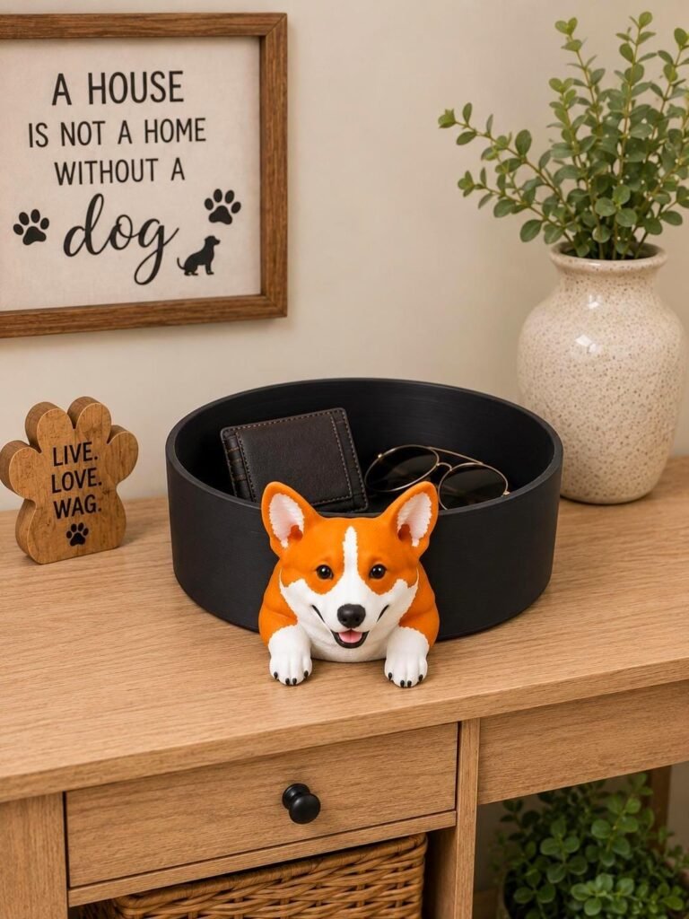 Corgi Catchall Tray displayed in a styled product setting