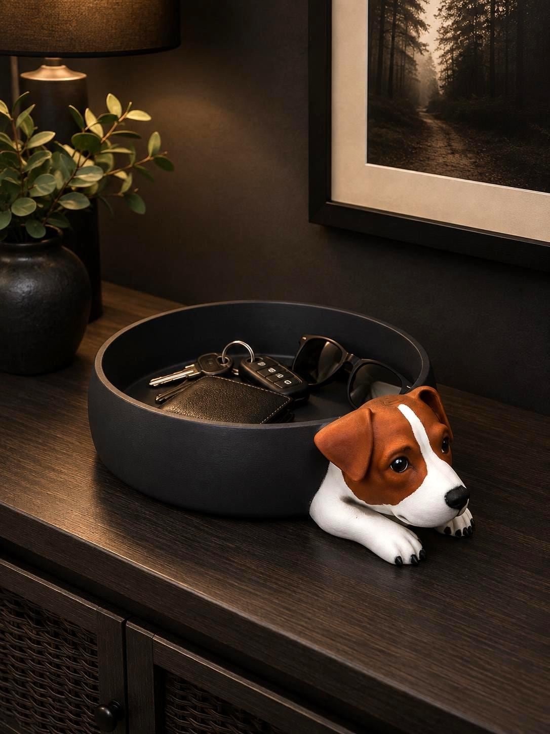 Jack Russell catchall tray catch all tray shown from a second angle with product details