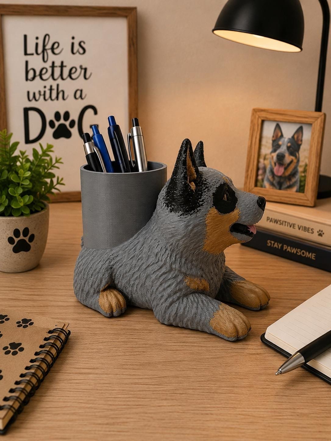 Second view of the Blue Heeler Pen Holder showing its design and functional details