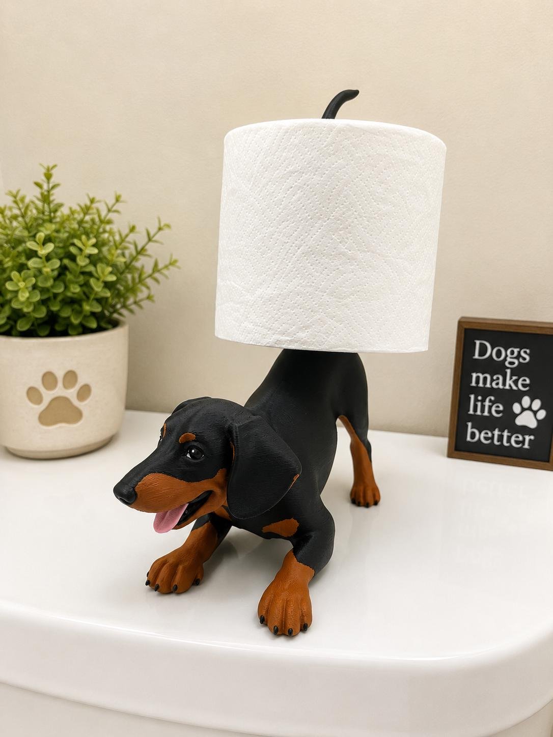 Second view of the Dachshund Toilet Paper Holder showing its design and functional details