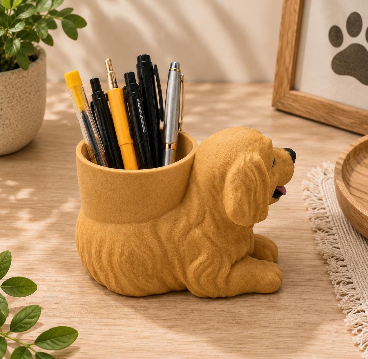 Additional angle of the Golden Retriever Pen Holder showing its shape, size, or use