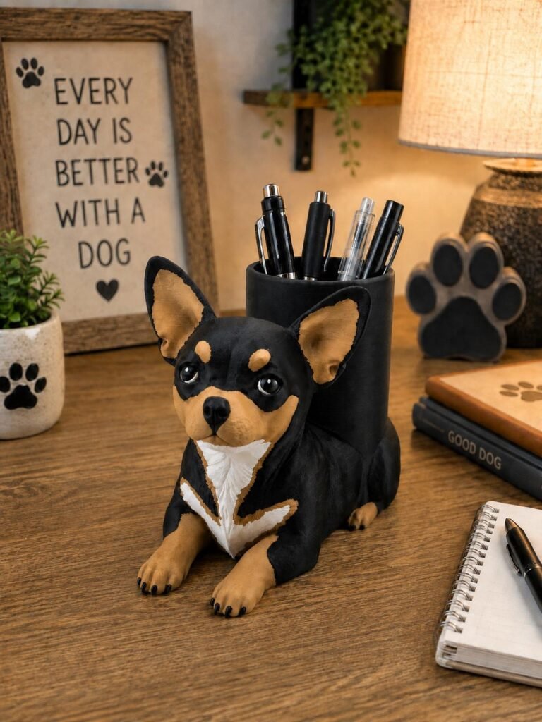 Chihuahua Pen Holder displayed in a styled product setting