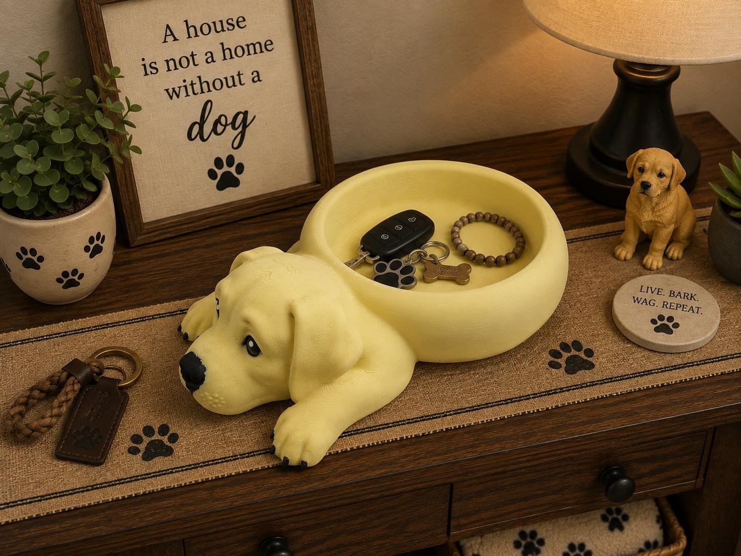 Additional angle of the Yellow Lab Catch All Tray showing its shape, size, or use