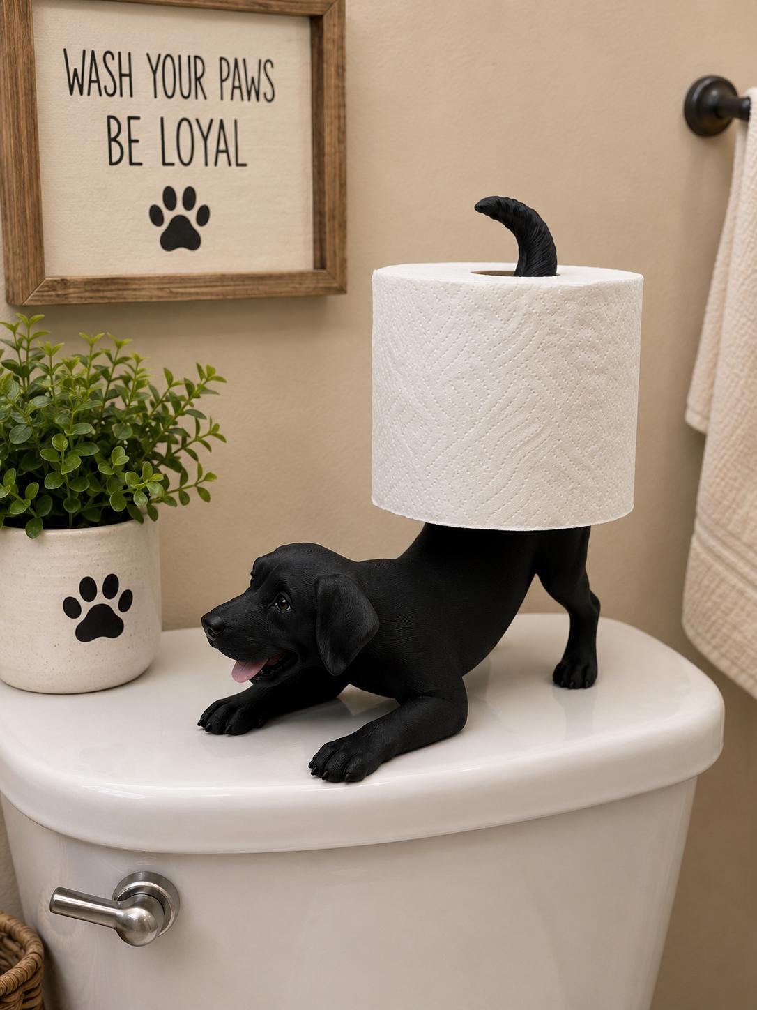 Second view of the Black Lab Toilet Paper Holder showing its design and functional details