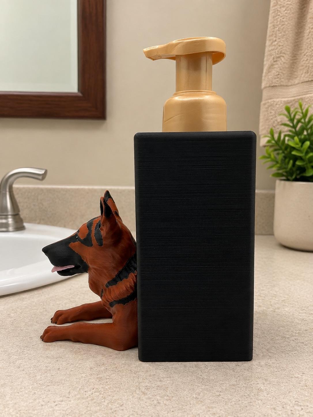 Second view of the German Shepherd Foam soap holder showing its design and functional details