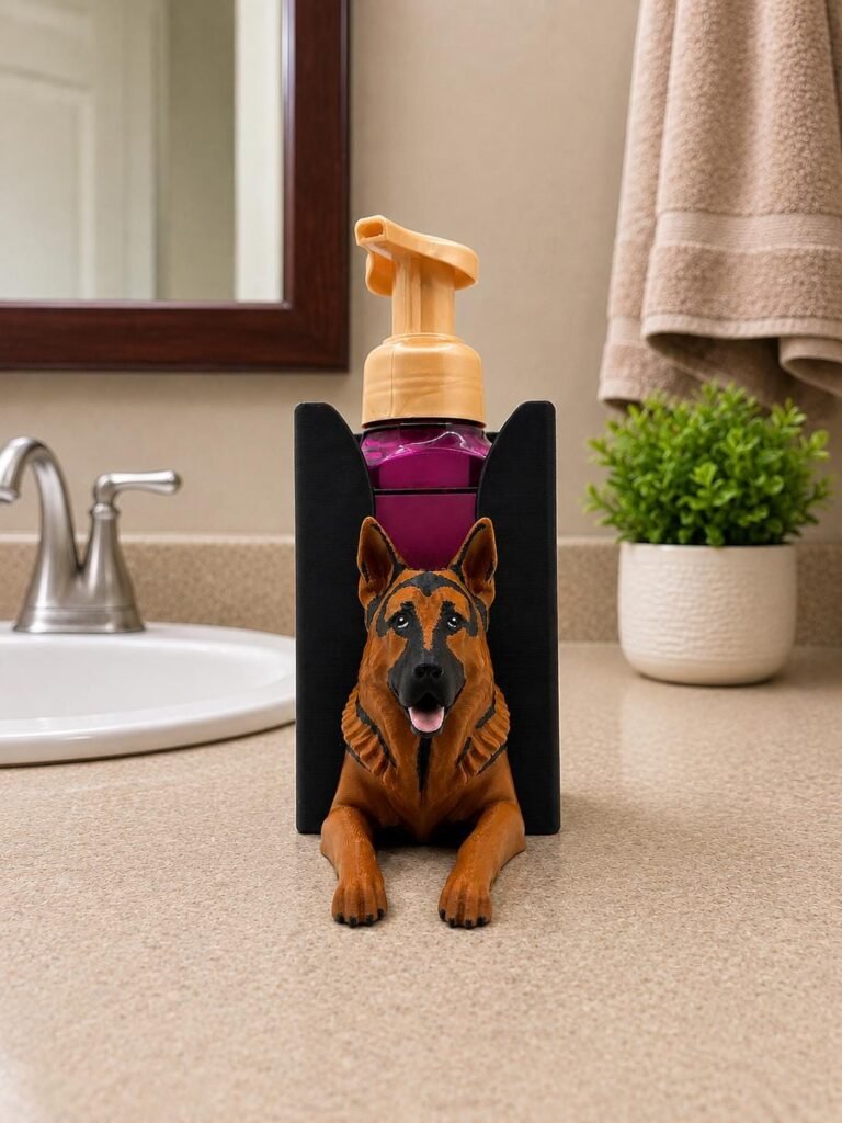 German Shepherd Foam Soap Holder displayed in a styled product setting