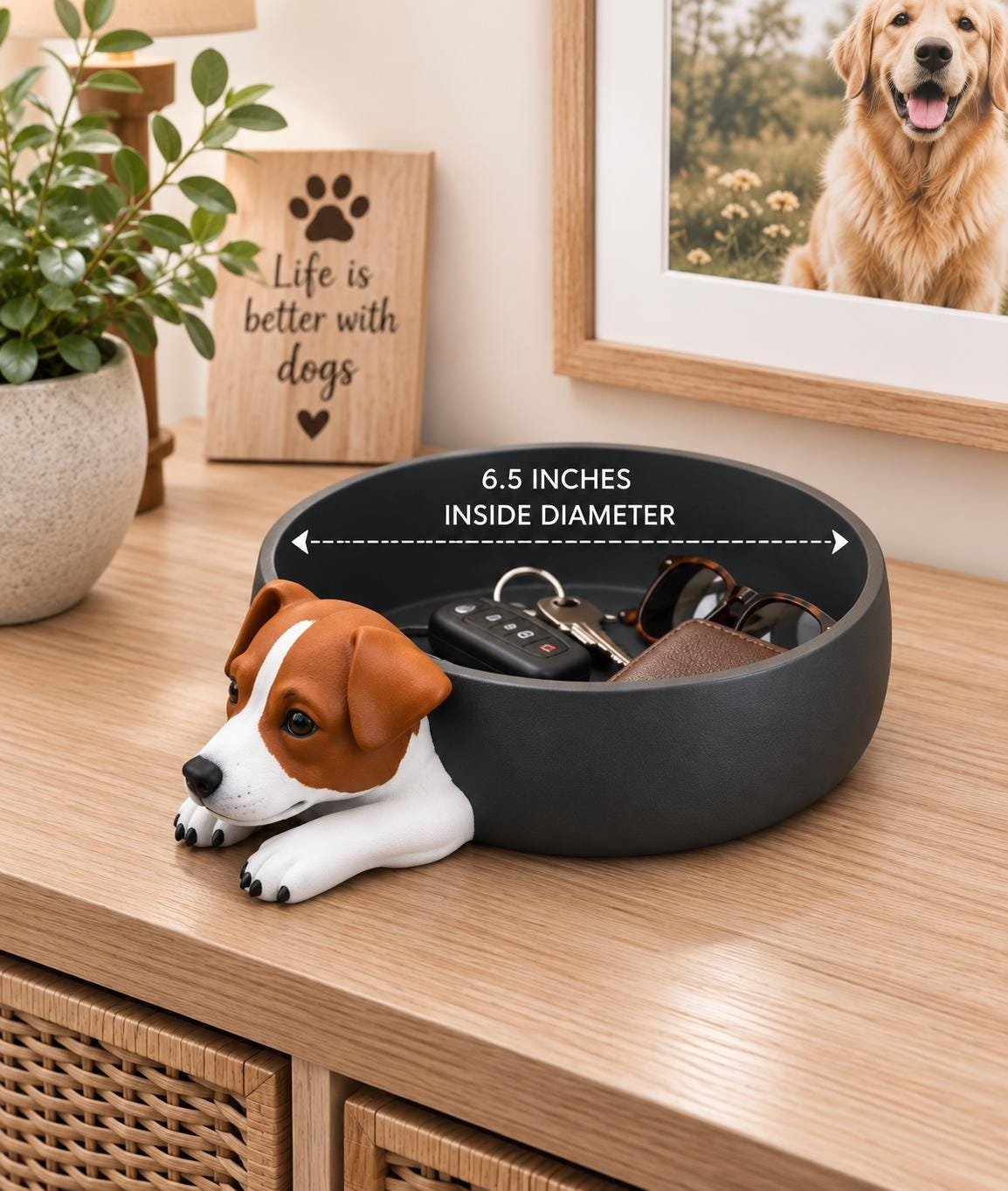 Additional angle of the Jack Russell Catchall Tray showing its shape, size, or use