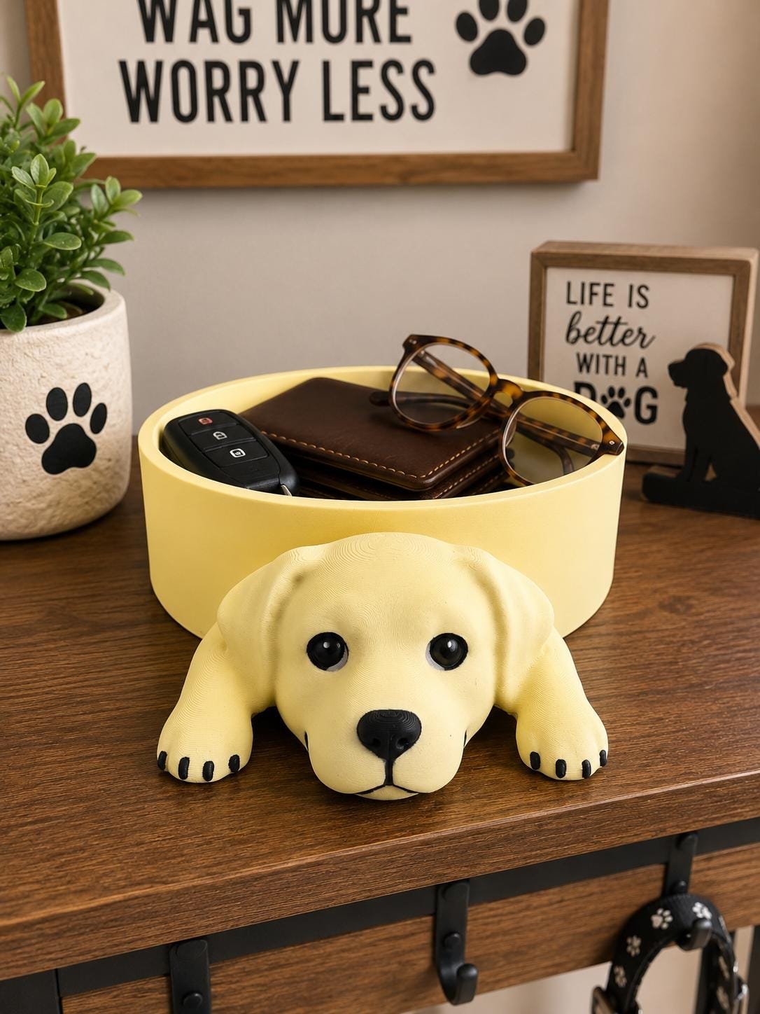 Second view of the Yellow lab catch all tray showing its design and functional details