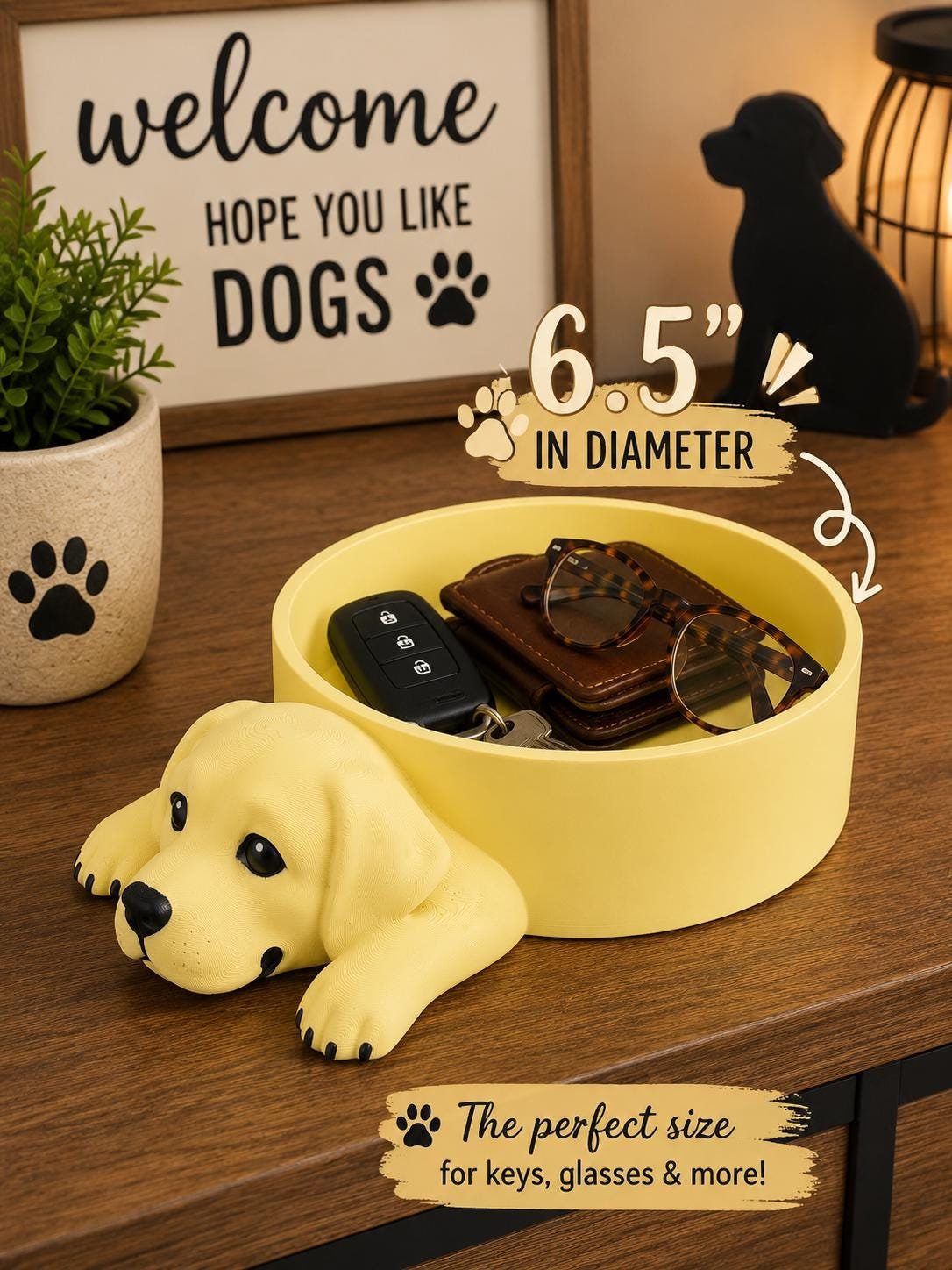 Additional angle of the Yellow lab catch all tray showing its shape, size, or use