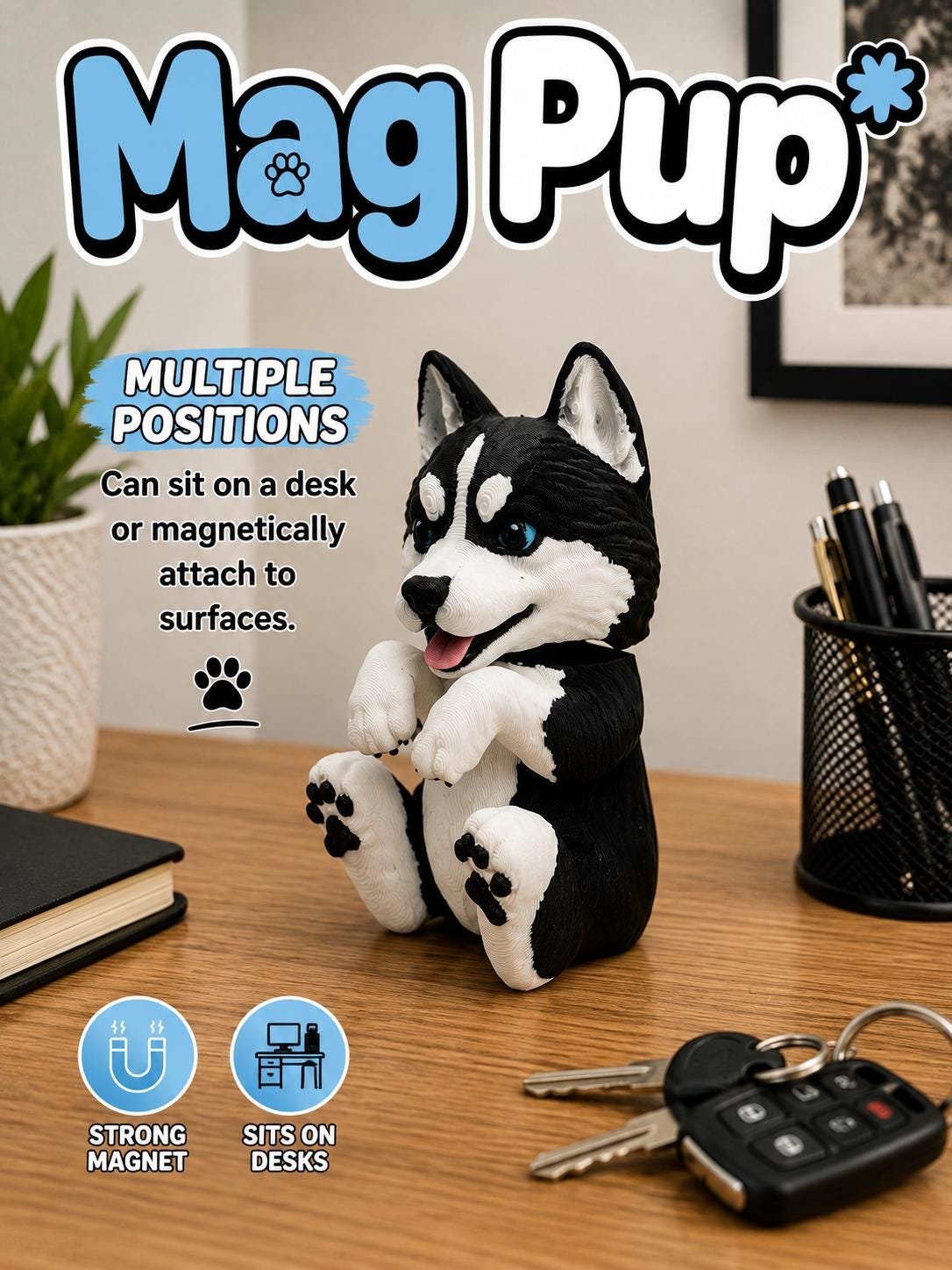 Second view of the Siberian Husky Magnet showing its design and functional details