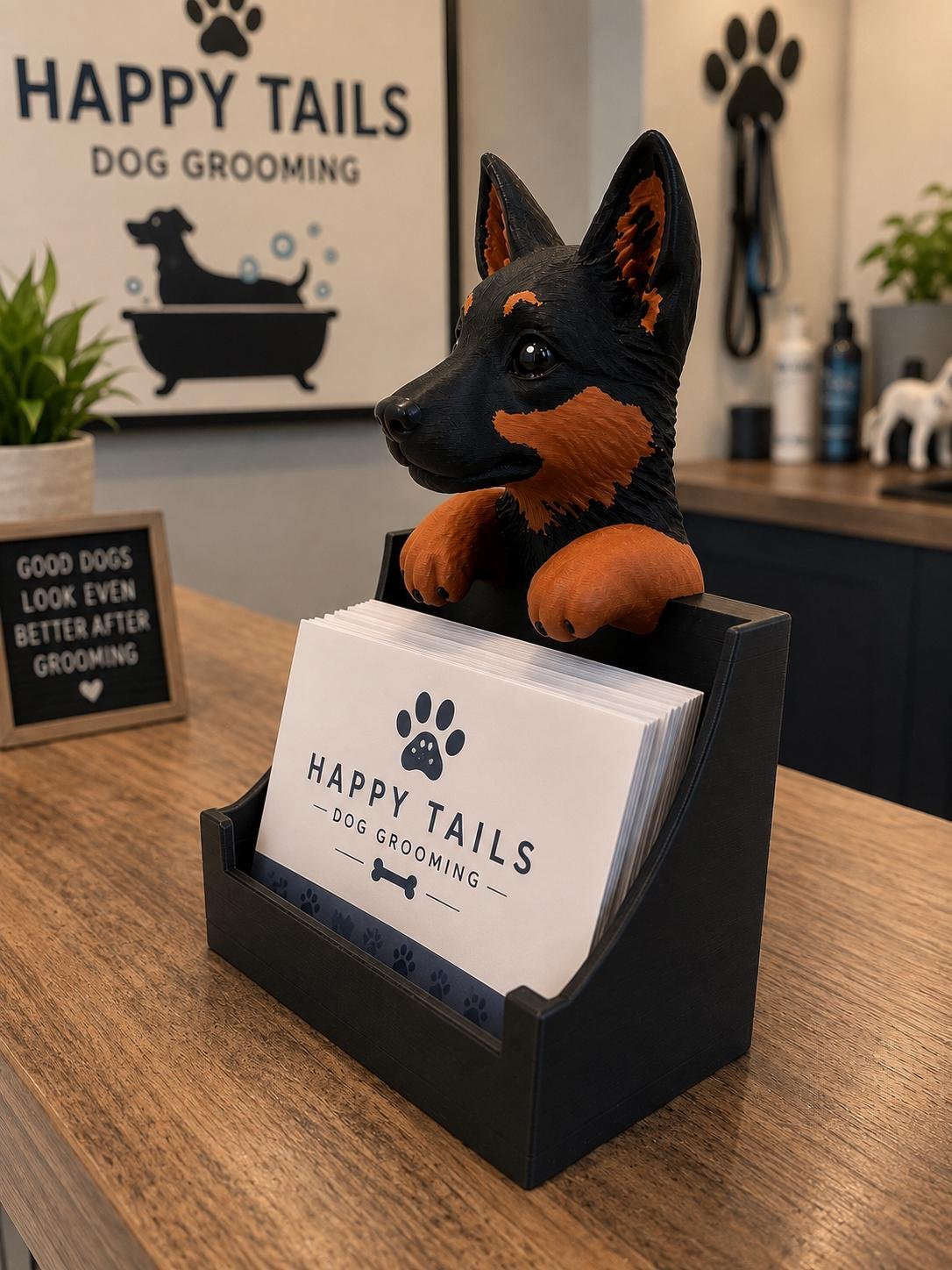 Second view of the German Shepherd Business Card Holder showing its design and functional details