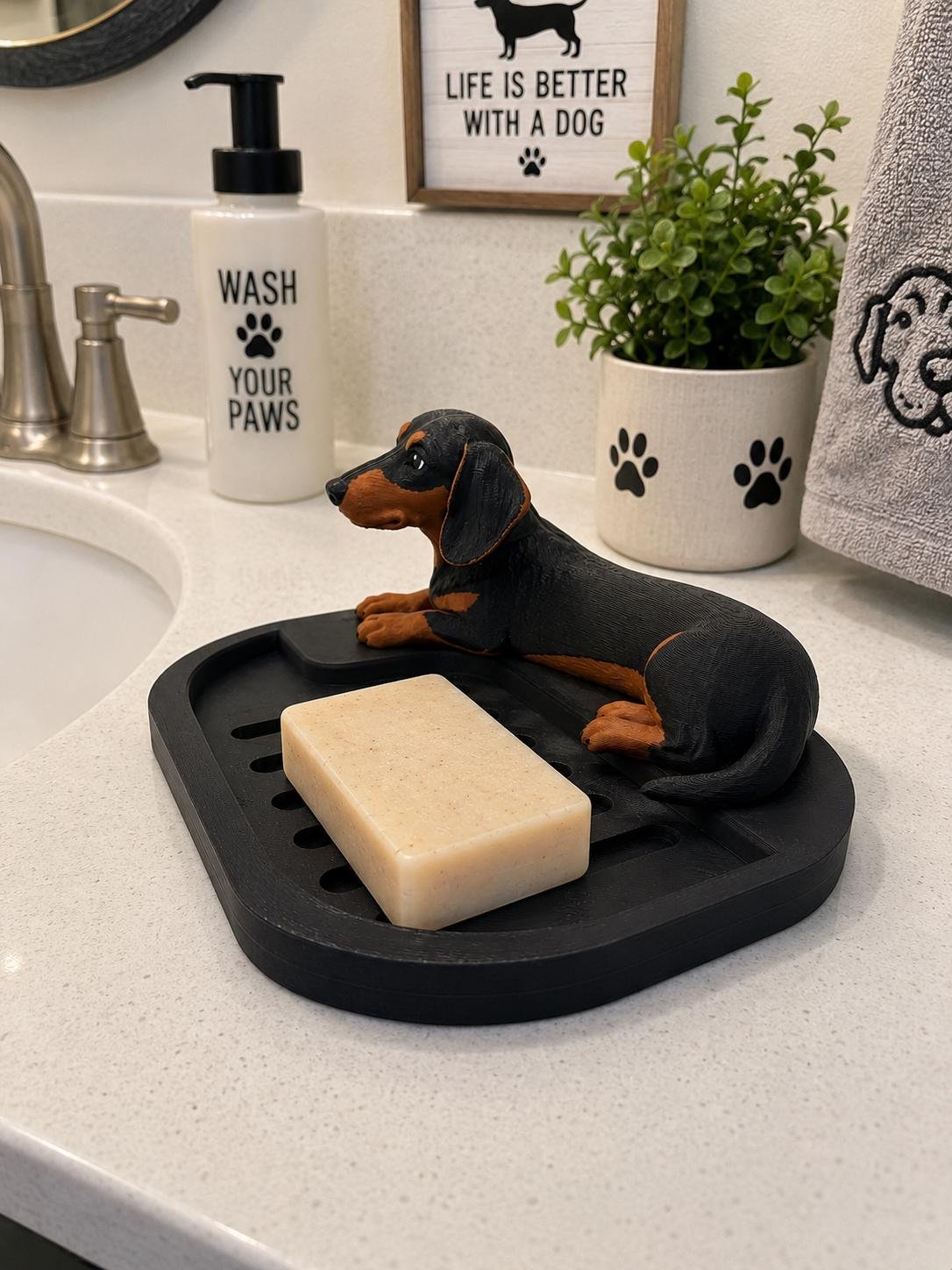 Second view of the Dachshund Bar soap holder showing its design and functional details