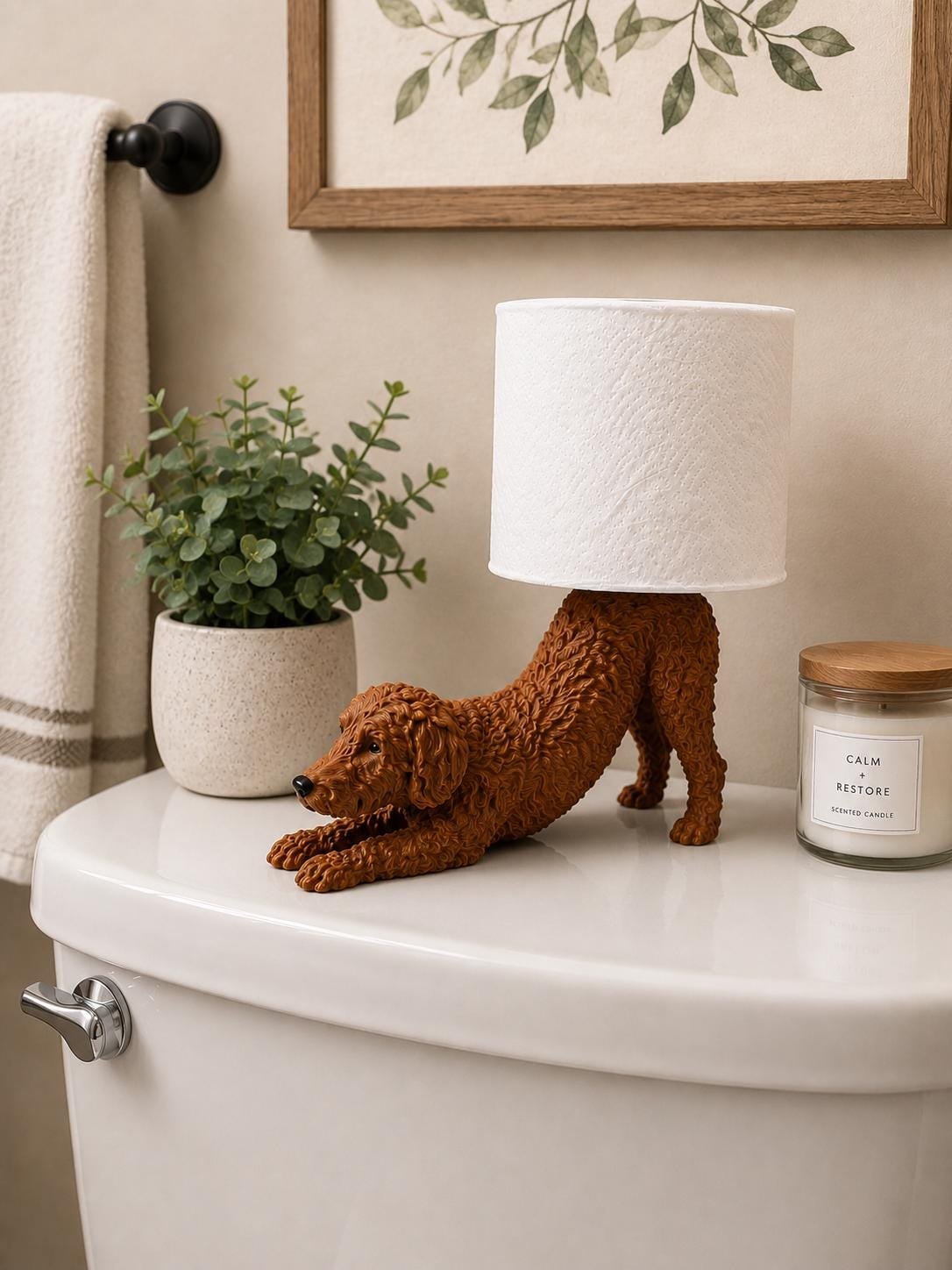 Second view of the Golden doodle toilet paper holder toilet paper holders showing its design and functional details