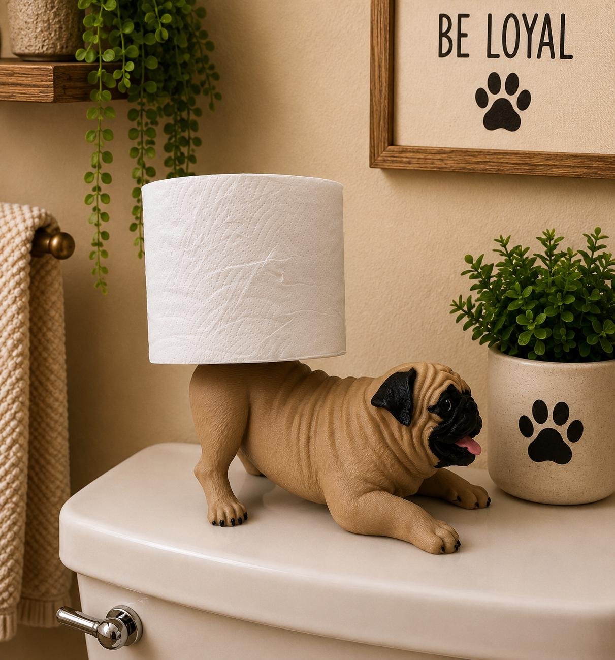 Second view of the Pug Toilet Paper Holder toilet paper holders showing its design and functional details