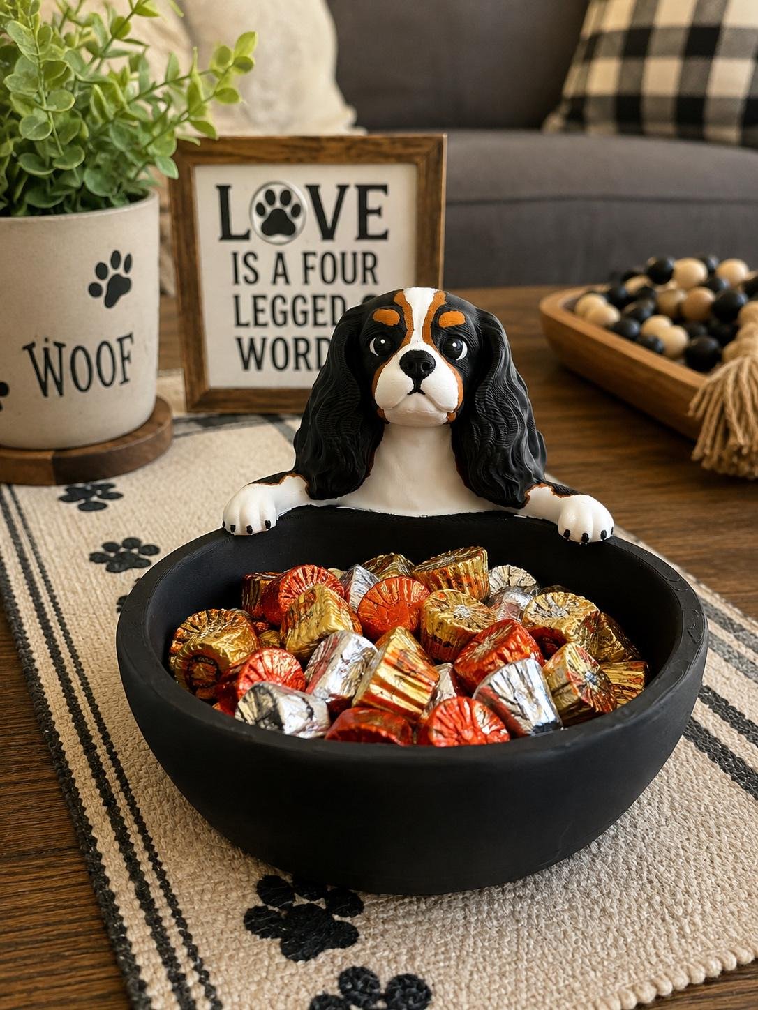 Tricolor King Charles Spaniel Candy Dish