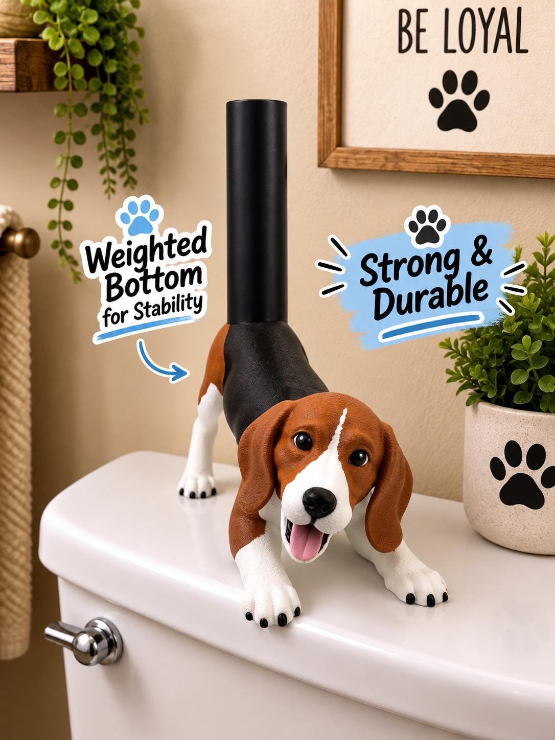 Additional angle of the Beagle toilet paper holder toilet paper holders showing its shape, size, or use