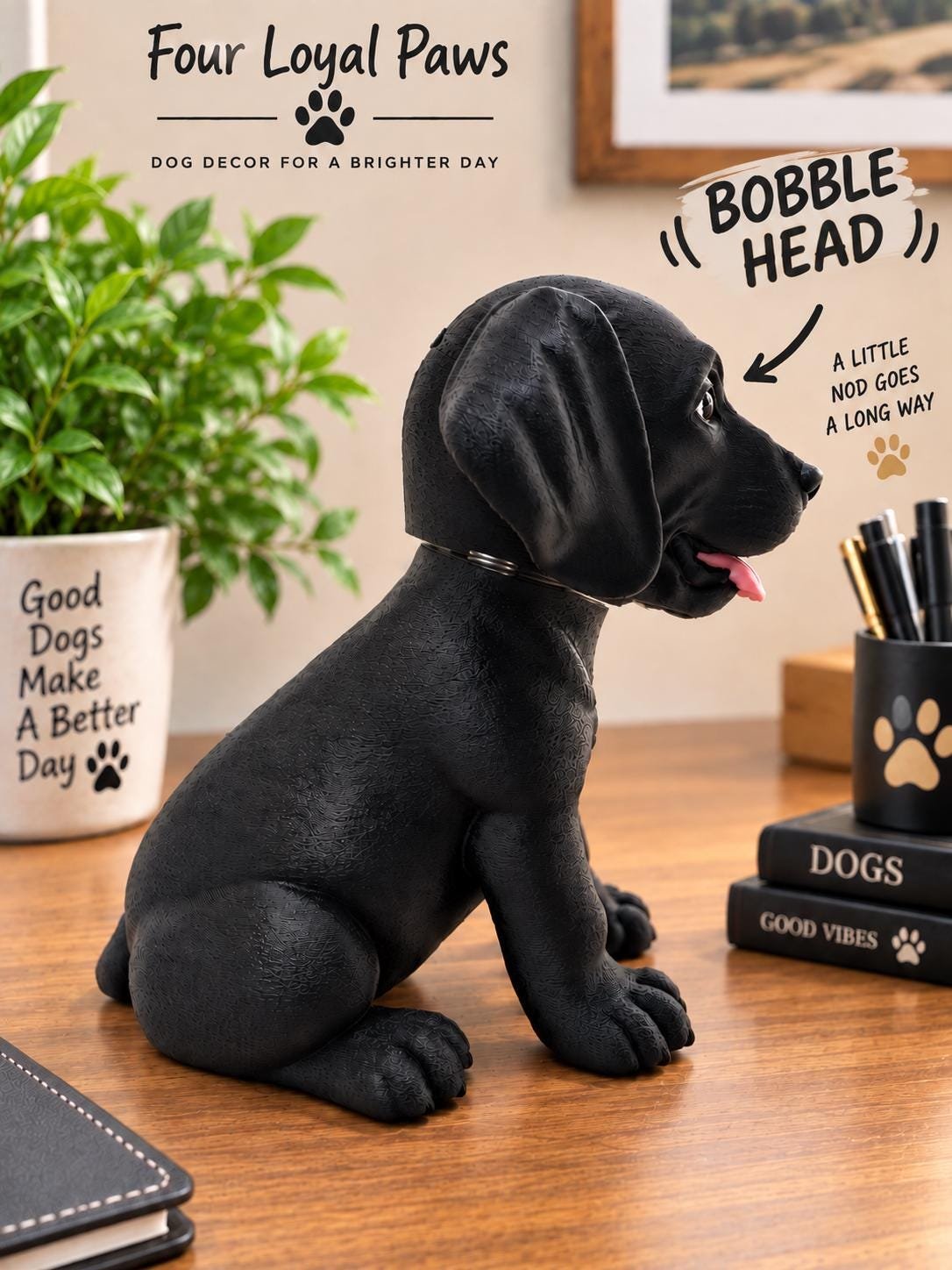 Second view of the Black Labrador bobble head product showing its design and functional details
