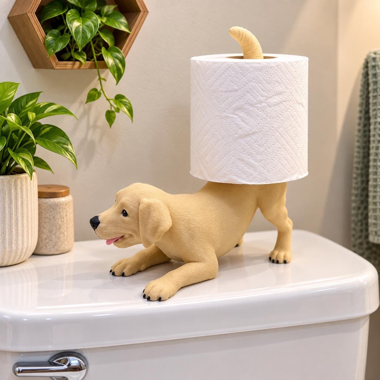 Second view of the Yellow Lab Toilet paper holder toilet paper holders showing its design and functional details