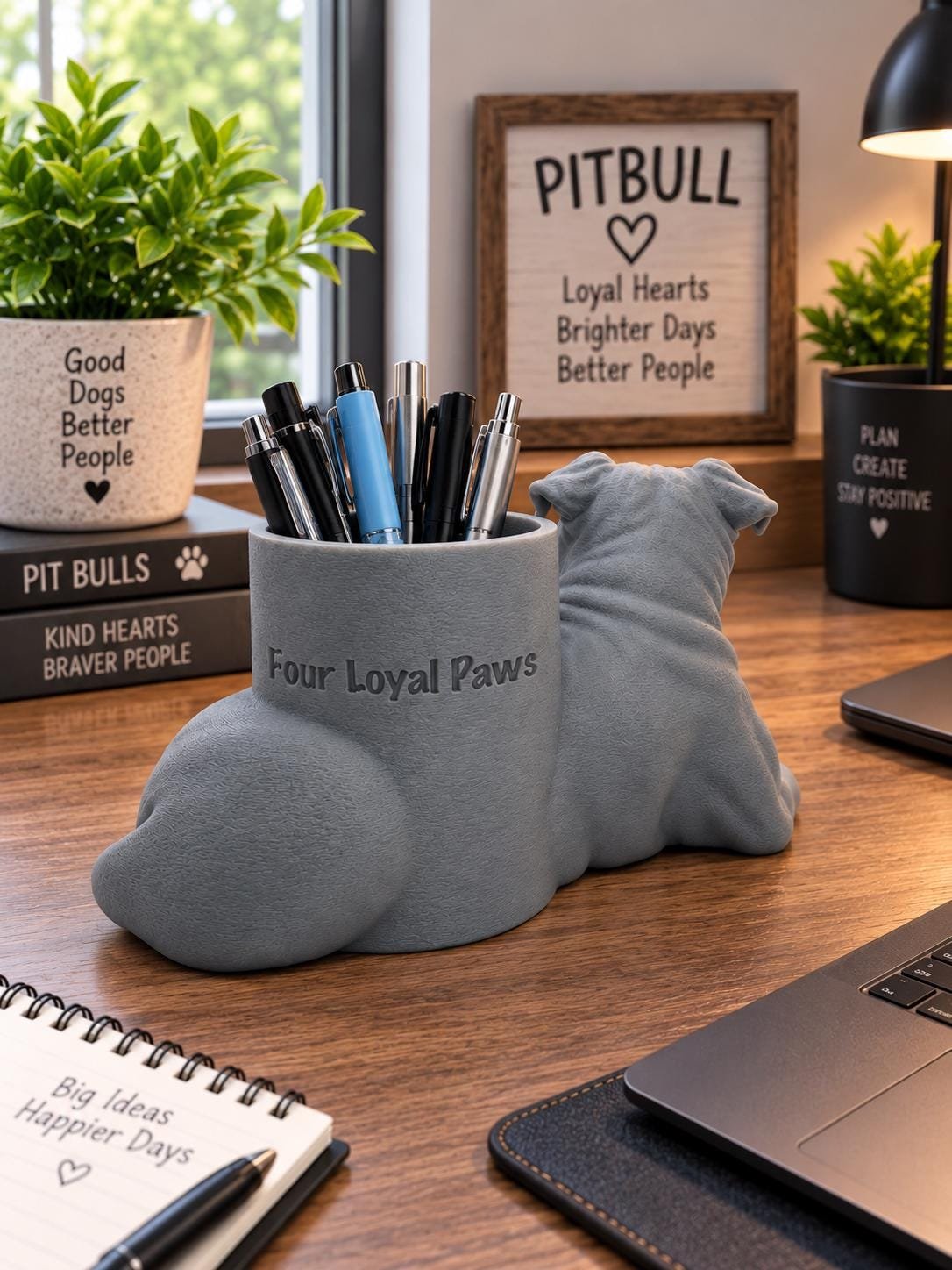 Second view of the Pit bull pen holder showing its design and functional details
