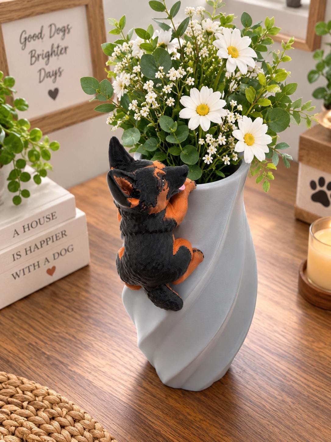 Second view of the German Shepherd Vase product showing its design and functional details