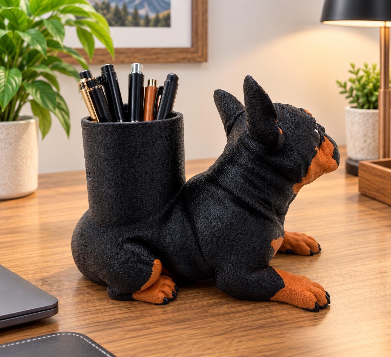 Additional angle of the French Bulldog pen holder showing its shape, size, or use