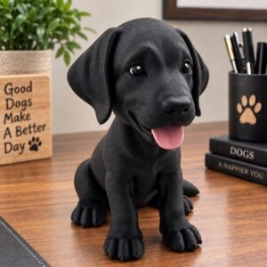 Black Labrador bobble head product displayed in a styled product setting